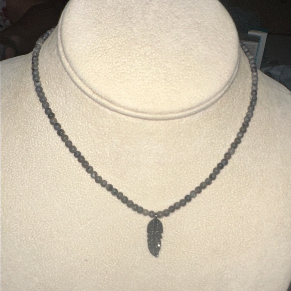 Marlyn Schiff Elegant Gray Beaded Necklace NWOT 1 leave charm